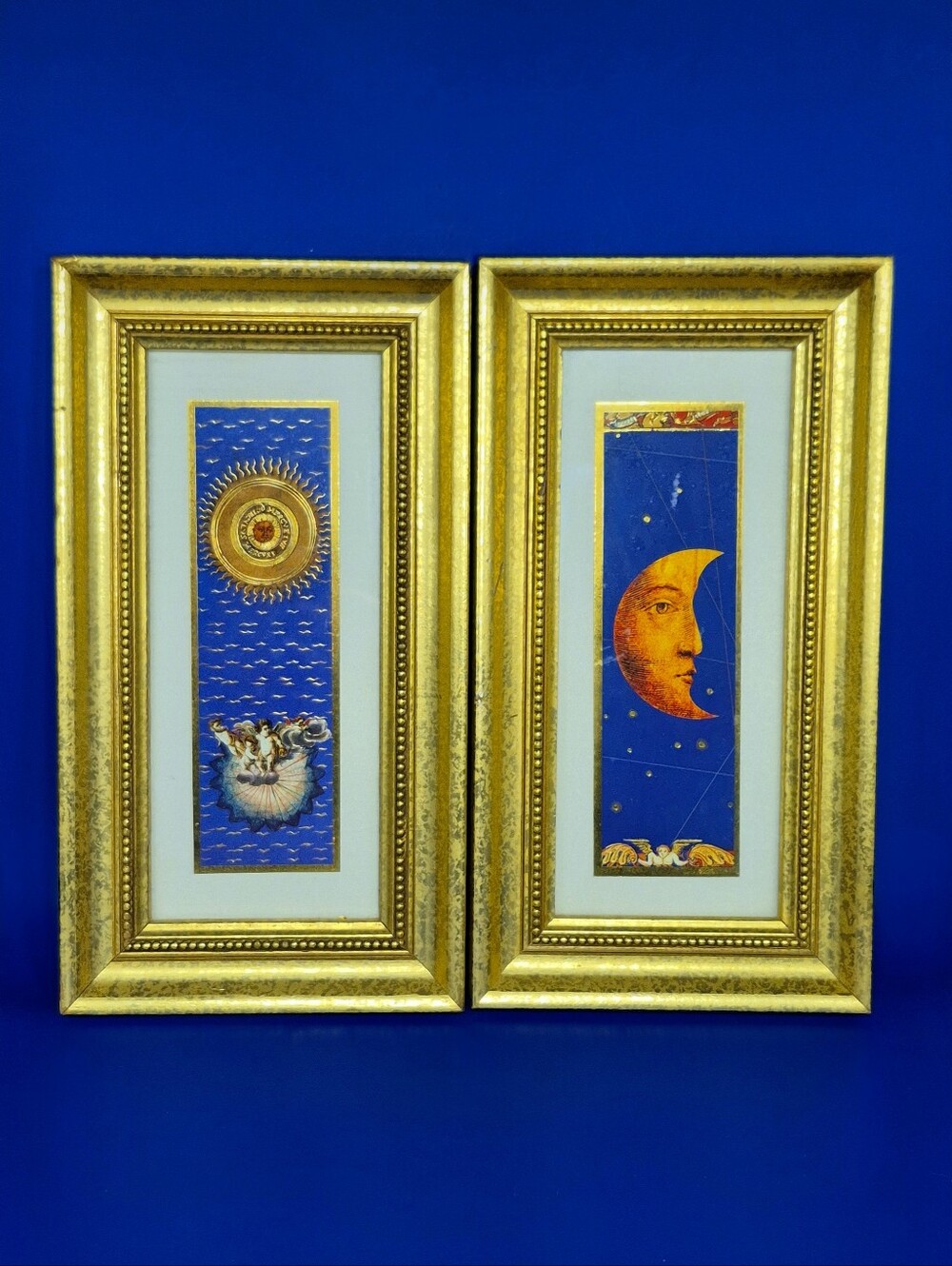 Vintage 90s Pier 1 Celestial Sun & Moon Framed Art Set Whimsigoth
